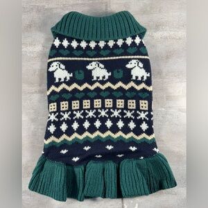 Green & Navy Knit Dog Sweater with Skirt - Small